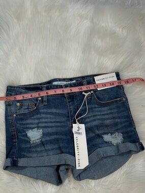 Celebrity Pink Dark Blue Distressed Cuffed Denim Shorts
